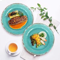 Assiette de table vintage en mélamine craquelée, assiette ronde incassable avec bordure vieillie pour restaurant, mariage, vente en gros