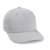 Gorra de golf premium de lona impermeable estructurada de 5 paneles, perfil medio, con perforaciones cortadas a láser, banda de sudor de cuerda tejida lateral, gorra deportiva con diseño de hoja.