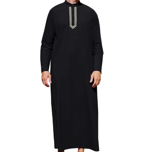 Breathable Adults Boys Islamic Jubba Thobes Long Sleeve Round Neck Solid Color MAXI <b>Robe</b> Saudi Arabia <b>Men's</b> Kaftan Thobe Modest - Product Image 1