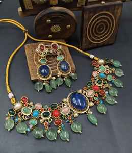 ชุดสร้อยคอ monalisa หินหินอ่อนพรีเมี่ยมสำหรับผู้หญิงปลอดภัยในการสวมใส่นานหลายชั่วโมงในงานแต่งงานและปาร์ตี้เครื่องประดับทองเหลือง - Product Image 3