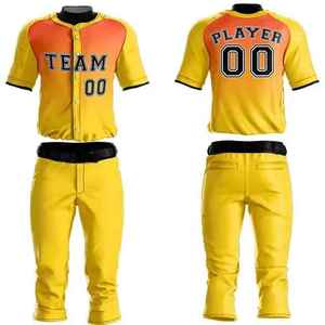 Uniforme de béisbol de equipo al por mayor superventas de 2025, ropa deportiva personalizada, conjunto de uniformes de béisbol amarillos para hombres - Product Image 1