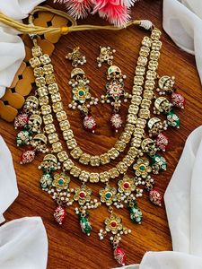 Handcrafted Traditional Meena Kari Stainless Steel <b>Jewelry</b> <b>Set</b> Classic Style with Colorful Enamel Work for Bridal Festive Wear - Product Image 5