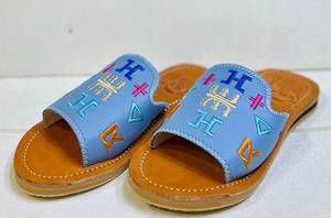 Moroccan Genuine Leather Babouche <b>Slippers</b> Women Single Strap Open Toe Geometric Pattern <b>Summer</b> Breathable Lightweight Flats Bow - Product Image 3
