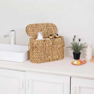 Panier ovale en jacinthe d'eau naturelle avec couvercle, panier de rangement tissé à la main, vente en gros, écologique, fabriqué par VgreenArt au Vietnam - Product Image 5