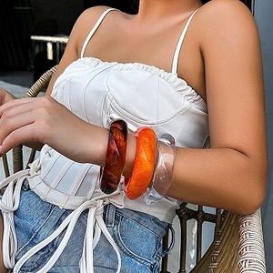 Casual Bohemian Wide Bracelet Bangle Irregular Geometric Shape <b>Resin</b> Jewelry Chunky Acrylic Bracelet for Woman - Product Image 4