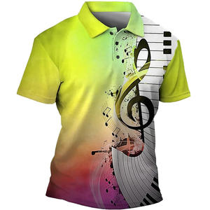 Camisetas de manga corta con estampado musical colorido en 3D para hombre, camisetas de solapa de calle informales a la moda, camisetas de gran tamaño para polos - Product Image 3