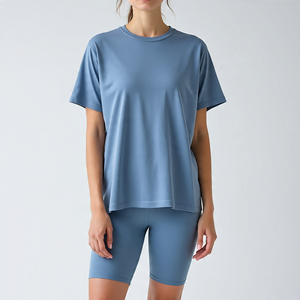 Femmes été Jogging lavage à l'acide t-shirts et shorts de cyclisme ensemble respirant Fitness porter deux pièces ensemble lavage à l'acide dames - Product Image 5