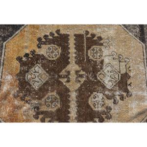 Turkish Vintage Rug, 2.2x11.3 ft Runner Rug, <b>Brown</b> Yellow Moroccan <b>Wool</b> Rug - Product Image 5