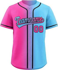 Mens Fitted Full <b>Button</b> Baseball Jersey Short Sleeve V Neck Piped Trim Team Uniform <b>Black</b> Navy Pink Green - Product Image 1