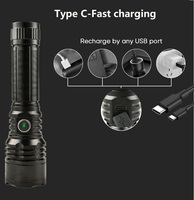 Linterna de Metal de largo alcance, lúmenes altos, 100000, Zoom de la linterna, linterna táctica LED potente, recargable