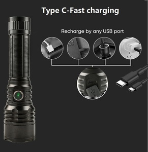 Длинный металлический фонарик с высоким люменом 100000 USB-C зумом linterna фонарь тактический светодиодный мощный перезаряжаемый фонарик - Product Image 5