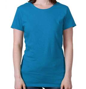 Camiseta de manga corta con cuello redondo para mujer, camisa personalizada de talla grande, venta al por mayor, precio barato, liso, teñido, OEM, Color azul, nuevo diseño - Product Image 2