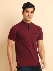 T-shirt tendance 100% coton avec col mandrin unique et demi-manches coupe régulière conception d'impression confortable pour un usage quotidien - Product Image 5