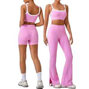 Conjuntos Deportivos de Secado Rápido de Alta Calidad, Conjunto de Fitness de Gimnasio Elástico, Pantalones Acampanados, Conjunto de Yoga Deportivo de 2 Piezas para Mujer - Product Image 1