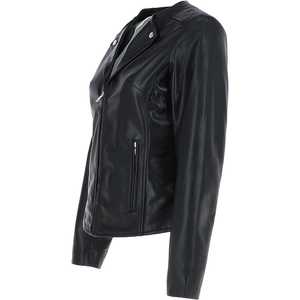 Chaquetas de cuero personalizadas de tendencia superior para mujer, diseño de cuello vuelto sólido, mangas completas, forro de satén transpirable - Product Image 4