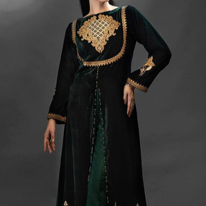2023 Latest O-Neck Pant Dress Indian Pakistani Embroidery Long <b>Jacket</b> <b>Sequined</b> Lace Button Diamond for Wedding/Parties Natural - Product Image 1