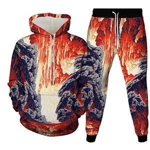 Ropa informal para hombre, conjuntos de chándal con estampado de vórtice 3D para hombre, jersey de gran tamaño con capucha de algodón 100%, pantalones con capucha de moda, 2 uds. - Product Image 3