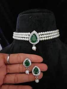 Fabricante nupcial indio chapado en oro de alta calidad perla AD CZ collar conjunto para niñas mujeres boda - Product Image 4