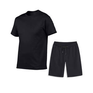 Ensembles jumeaux décontractés pour hommes surdimensionnés de haute qualité survêtement court à motif solide avec t-shirts teints à la plaine Shorts vêtements à chenilles - Product Image 1