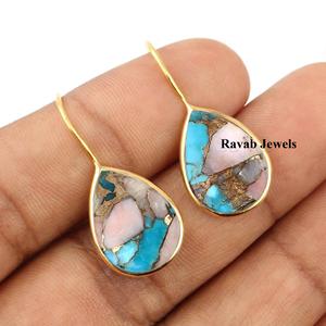Natural Pink Opal Kingman Copper Turquoise 925 Sterling <b>Silver</b> Pretty Design 12x16mm Gemstone Jewelry Fine <b>Hoop</b> Earrings for - Product Image 2