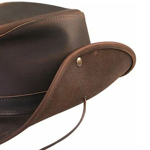 Sombrero de cuero tradicional Vaquero Moda Personalizar OEM A granel Ligero Hecho a mano Ala ancha Chocolate Cuero Sombreros occidentales - Product Image 6