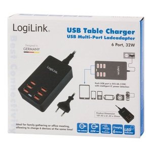 Chargeur USB LogiLink 6 ports 32W noir type A multifonction - Product Image 2