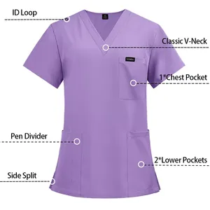Uniforme de enfermería elástico con cuello en V personalizado para mujer uniforme médico de manga corta para el personal del hospital - Product Image 4