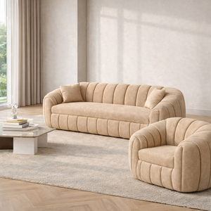 Mabelia Modern Wood Living Room <b>Sofa</b> Set Custom Upholstery High Density Foam Cushioning Curved Arms Button Tufted Design - Product Image 2