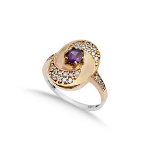 แหวนอเมทิสต์อเมทิสต์อเมทิสต์หินสีเงินแท้สไตล์ออตโตมันเครื่องประดับตุรกีแบบแฮนด์เมดขายส่ง - Product Image 1