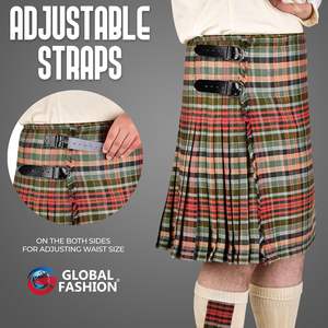 Kilts écossais pour hommes, rouge délavé, tartan Gordon, 8 yards, kilt traditionnel, tissu confortable en mélange de laine, bretelles avec boucles métalliques - Product Image 3