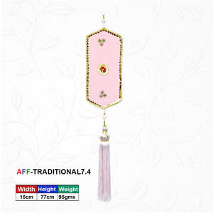 Décoration murale traditionnelle géométrique rose artisanale avec pompon et travail de miroir - Product Image 1