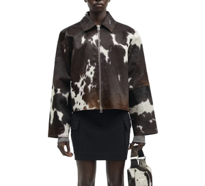 Chaqueta de Cuero Vacuno Natural para Mujer, Chaqueta Elegante de Cuero con Pelo, Transpirable, con Estampado de Vaca - Product Image 1