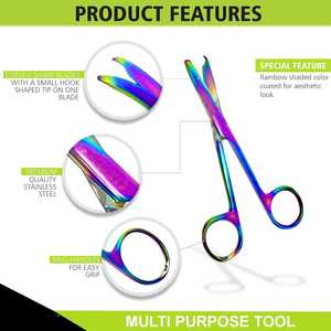 Ciseaux à point de suture avec revêtement en titane multicolore/arc-en-ciel Crochet délicat Parfait pour le retrait de suture, premiers soins par Vaslcare - Product Image 5