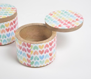 Pot en bois peint avec coeur pastel de Saint-Valentin avec couvercle tournant Fabricant Grossiste vente directe d'usine - Product Image 3