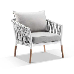 Ensemble de meubles de patio minimalistes modernes de 4 pièces avec cadres en métal enveloppés de corde, coussins crème et table basse en bois élégante - Product Image 5