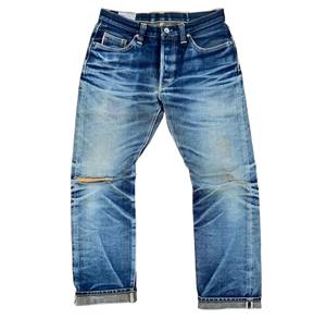 Pantalon baggy en jean pour hommes, droit, déchiré, avec lettre, imprimé, avec bouton brodé, style de rue rétro, respirant - Product Image 1