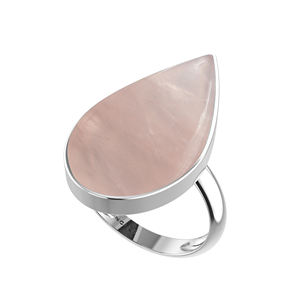 925 Sterling Silver High Finish Unisex Engagement Ring Bezel Setting <b>Rose</b> Quartz Pear Oval Shapes Classic Style Positive Energy - Product Image 5