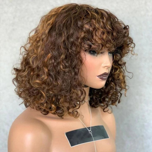 Perruque en promotion, mèches blondes miel et marron foncé, bouclée, pré-épilée, transparente, avec dentelle frontale 13x4, en cheveux indiens vierges - Product Image 1