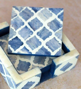 Ensemble de sous-verres élégants en os incrusté avec finition antique, sous-verres à thé en noyer avec boîte de rangement, idées de cadeaux pour la pendaison de crémaillère - Product Image 3