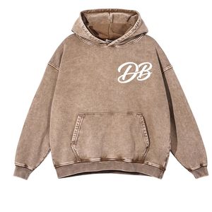 Sweat à capuche oversize vintage marron délavé à l'acide, en molleton de coton épais, impression personnalisée, streetwear unisexe - Product Image 1
