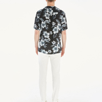 Chemise Hawaïenne Homme Personnalisée à Double Boutonnage, Manches Courtes Unies, Anti-Plis, en Tissu Tricoté Teint en Pièce, Motif PUFFIN