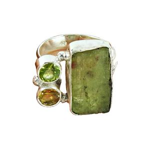 Bague de mariage en argent sterling faite à la main, prehnite, péridot, pierre précieuse, en gros, cadeau d'anniversaire, bijoux - Product Image 1