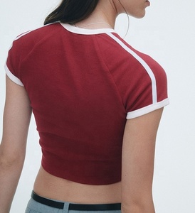Custom Summer Screen Print Raglan Sleeve Crop Top Baby Tee <b>Y2K</b> Streetwear Color Blocked Cotton Casual Spring Summer Wear - Product Image 3