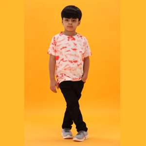 T-shirt tricoté en pur coton pour garçons, longueur régulière, col rond, demi-manches, Rose, Tie and Dye, 100% - Product Image 3