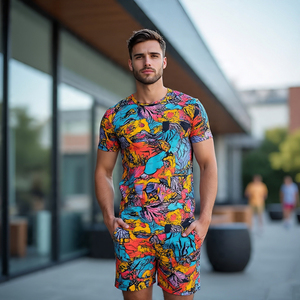 Sublimación personalizada T Shirt Shorts Set Hombres 100% Algodón Poliéster Impreso Shorts Traje Hombres - Product Image 4