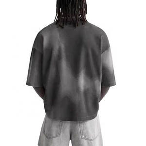 Camiseta de Algodón Grueso de Corte Holgado para Hombre al por Mayor, Diseño Corto con Cuello Simulado, Efecto Desgastado por el Sol y Lavado Ácido del Fabricante - Product Image 3