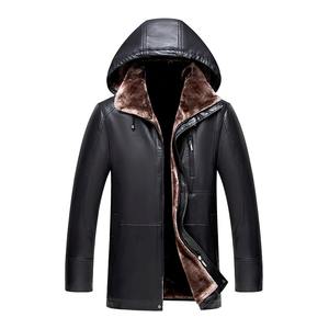 Veste en tissu de toile de style moto pour hommes manteau chaud en similicuir de mouton avec capuche grande taille vêtements d'hiver - Product Image 1