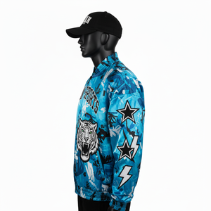 High Quality 220GSM Satin Bomber Jacket Blue Street <b>Art</b> Print with Tiger Embroidery Custom Logo Satin Bomber Jacket for man - Product Image 5