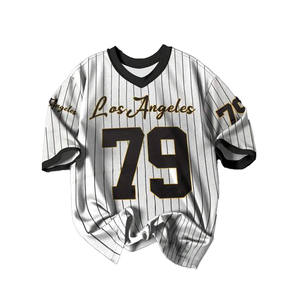 2025 superventas Unisex 220GSM gráfico sublimación manga corta cuello en V rayas fútbol americano Jersey transpirable de gran tamaño - Product Image 1