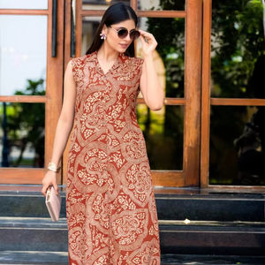 ชุดเสื้อผ้าเรยอนน้ำหนักเบาสำหรับผู้หญิง, ชุดลำลองแขนกุดสวมใส่ได้ทุกวันมีกระดุมตกแต่งลายพิมพ์ดิจิตอลยาวสำหรับงานปาร์ตี้ - Product Image 1